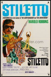 7r848 STILETTO 1sh '69 Harold Robbins, cool artwork of sexy Barbara McNair on roulette table!