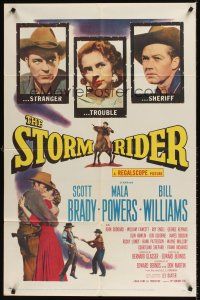 7r850 STORM RIDER 1sh '57 stranger Scott Brady, sheriff Bill Williams, Mala Powers is trouble!