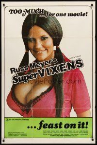 7r859 SUPER VIXENS 1sh '75 Russ Meyer, super sexy Shari Eubank is TOO MUCH for one movie!