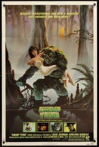 7r862 SWAMP THING 1sh '82 Wes Craven, Richard Hescox art of him holding sexy Adrienne Barbeau!