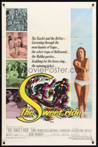 7r868 SWEET RIDE 1sh '68 1st Jacqueline Bisset standing topless in bikini, cool surfing art!