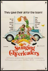 7r871 SWINGING CHEERLEADERS 1sh '74 Robert Tanenbaum artwork, football sex!