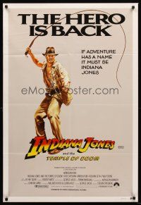 7s546 INDIANA JONES & THE TEMPLE OF DOOM Hero is Back style Aust 1sh '84 art of Harrison Ford, the hero is back!