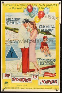 7s548 IT STARTED IN NAPLES Aust 1sh '60 romantic art of Clark Gable with sexy Sophia Loren!