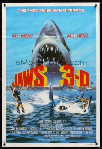 7s549 JAWS 3-D Aust 1sh '83 great Gary Meyer shark artwork, the third dimension is terror!