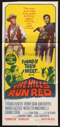 7s786 HILLS RUN RED Aust daybill '66 Carlo Lizzani's Un Fiume di dollari, spaghetti western art!