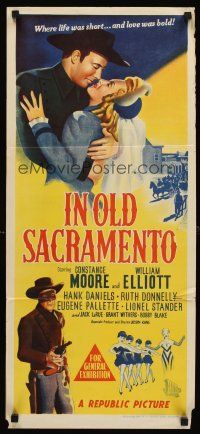 7s793 IN OLD SACRAMENTO Aust daybill '46 art of masked bandit Bill Elliott & Constance Moore!