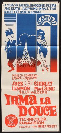 7s799 IRMA LA DOUCE Aust daybill R70s Billy Wilder, great art of Shirley MacLaine & Jack Lemmon!