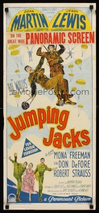 7s806 JUMPING JACKS Aust daybill '52 Richardson Studio art of paratroopers Dean Martin & Lewis!