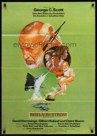 7s193 ISLANDS IN THE STREAM German '77 Hemingway, great Gentile art of George C. Scott & cast!