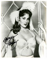 7t766 RHONDA FLEMING signed 8x10 REPRO still '80 c/u of the sexy star in skimpy showgirl outfit!