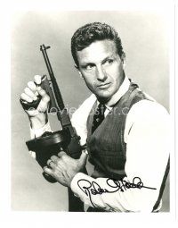 7t776 ROBERT STACK signed 8x10 REPRO still '80s as Elliott Ness from The Untouchables w/ tommy gun!