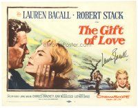 7t098 GIFT OF LOVE signed TC '58 by Lauren Bacall, who's in artwork with Robert Stack!