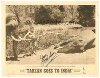 7t129 TARZAN GOES TO INDIA signed LC #1 '62 by Jock Mahoney, great image as the King of the Jungle!