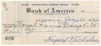 7t425 FAYARD NICHOLAS signed canceled check '42 buying milk from his local dairy!