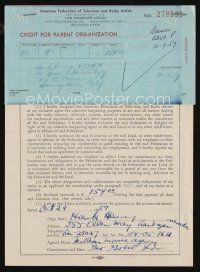 7t167 HANK HENRY signed union application '57 he filled this out & signed it when he joined!