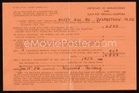 7t436 RAYMOND MASSEY signed tax exempt card '56 showing New York state he was exempt from NY tax!