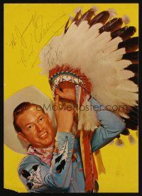 7t201 REX ALLEN signed book page '60s in cowboy outfit holding Indian headdress!