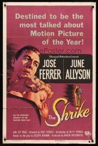 7t085 SHRIKE signed 1sh '55 by June Allyson, who drives star/director Jose Ferrer to commit suicide!