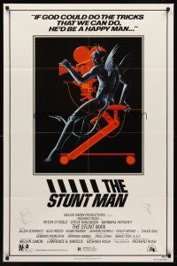 7t088 STUNT MAN signed 1sh '80 by Peter O'Toole AND Steve Railsback, art of demon & movie camera!