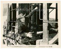 7t298 GEORGE MONTGOMERY signed 8x10 still '51 close up on train with gun in Texas Rangers!