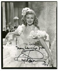 7t301 GINGER ROGERS signed 8x10 still '40s seated in pretty flowery dress!