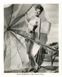 7t399 TRUDY MARSHALL signed 8x10 still '40s full-length in bathing suit under umbrella!