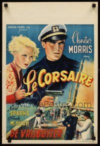 7z626 CORSAIR map back Belgian '40s artwork of sailor Chester Morris with gun & pretty Thelma Todd!