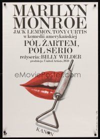 7z169 SOME LIKE IT HOT Polish 27x38 R87 Marilyn Monroe, Tony Curtis & Jack Lemmon, Walkuski art!