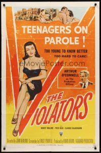 8c919 VIOLATORS 1sh '57 Reynold Brown art of barely-dressed smoking bad girl teenager on parole!