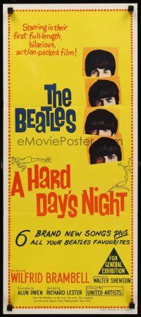 8d703 HARD DAY'S NIGHT Aust daybill '64 great image of The Beatles, rock & roll classic!