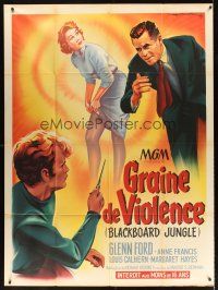 8p569 BLACKBOARD JUNGLE French 1p '55 Richard Brooks classic, great different art by Roger Soubie!