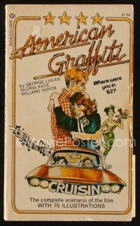 9e206 AMERICAN GRAFFITI paperback book '73 complete scenario of the film with 70 illustratoins!