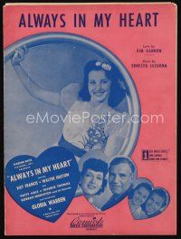 9e306 ALWAYS IN MY HEART sheet music '42 Gloria Warren, Kay Francis, Walter Huston, the title song!