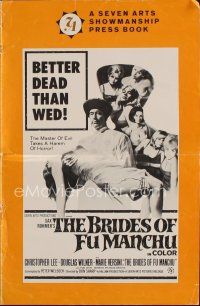 9e374 BRIDES OF FU MANCHU pressbook '66 Asian villain Christopher Lee, Better dead than wed!