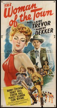 9f808 WOMAN OF THE TOWN 3sh '43 artwork of Albert Dekker & sexy full-length Claire Trevor!