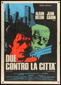 9f473 TWO MEN IN TOWN Italian 1p R70s Alain Delon, Jean Gabin, Farmer, art by Averardo Ciriello!