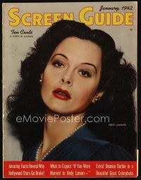 9h170 SCREEN GUIDE magazine January 1942 close portrait of sexy Hedy Lamarr by Jack Albin!