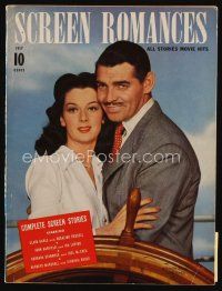 9h177 SCREEN ROMANCES magazine July 1941 c/u of Clark Gable & Rosalind Russell at ship's wheel!