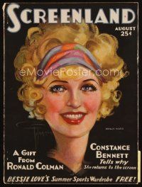 9h157 SCREENLAND magazine August 1929 cool colorful art of Phyllis Haver by Georgia Warren!