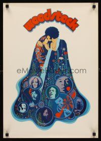 9j164 WOODSTOCK German 16x23 '70 classic rock & roll concert, great Amsel art!