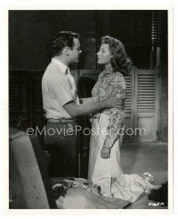 9r236 FIRE DOWN BELOW 8x10 still '57 full-length Jack Lemmon finding Rita Hayworth packing!