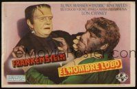 9z140 FRANKENSTEIN MEETS THE WOLF MAN Spanish herald '46 best c/u of Bela Lugosi & Lon Chaney Jr.!