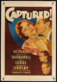 1a282 CAPTURED linen 1sh '33 Leslie Howard & Douglas Fairbanks Jr. both love Margaret Lindsay!