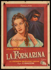 1b199 LA FORNARINA Italian 20x28 '43 art of pretty Anneliese Uhlig & masked woman!