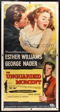 1d175 UNGUARDED MOMENT linen 3sh '56 art of teacher Esther Williams threatened by John Saxon!