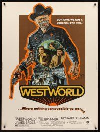 1j279 WESTWORLD 30x40 '73 Michael Crichton, cool artwork of cyborg Yul Brynner by Neal Adams!