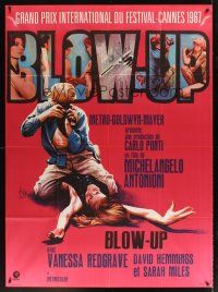 1k555 BLOW-UP French 1p R69 Antonioni, David Hemmings straddles sexy model Verushka, Kerfyser art!