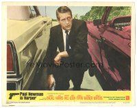 1s512 HARPER LC #7 '66 great close up of kneeling Paul Newman with gun crouching between two cars!