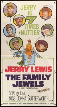 1t609 FAMILY JEWELS 3sh '65 Jerry Lewis is seven times nuttier in seven roles, wacky art!